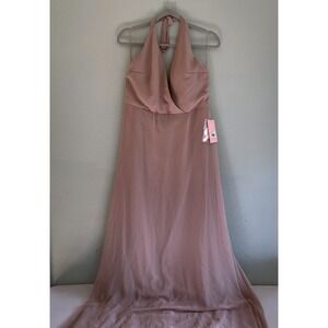 NWT Birdy Grey Moni Convertible Chiffon Maxi Bridesmaid Dress in Taupe Pocket XL